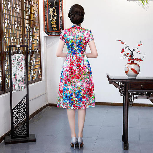 QQ-9690夏新品A字裙真丝旗袍裙中国风时尚修身中式礼服 商品图3
