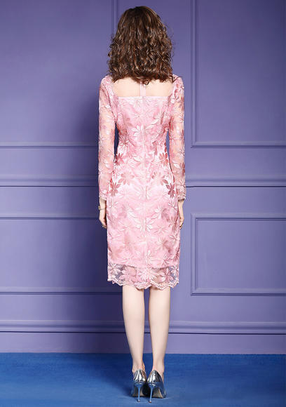 FMY-29168新款气质收腰圆领绣花包臀裙 商品图3