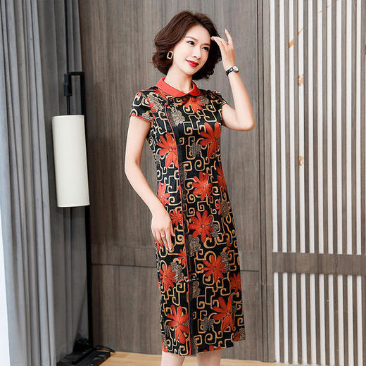 LS-y2021妈妈洋气印花真丝旗袍桑蚕丝连衣裙 商品图4