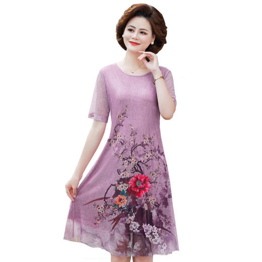a728-203 蕾丝连衣裙定位花妈妈夏装阔太太中老年女时尚显瘦高贵裙子