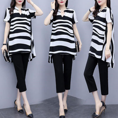 HT-8018夏装新款200斤胖mm洋气时髦宽松遮肚子显瘦两件套装 商品图1