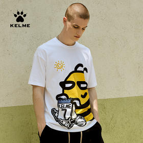 卡尔美夏季新款运动休闲短袖宽松纯棉小蜜蜂图案T恤