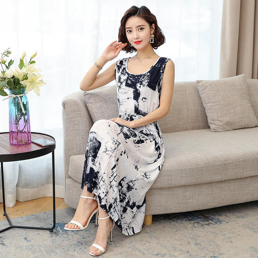 MQ-3324-Q204夏新款中长款短袖印花棉绸连衣裙YY 商品图2