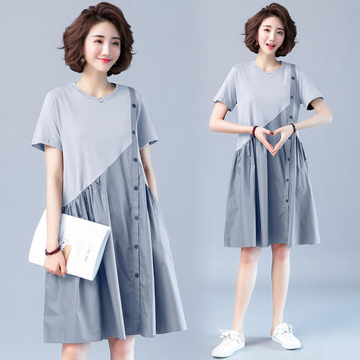 WZNH-JNYX978-1新品舒适宽松腰夏季中长款短袖气质连衣裙 商品图3
