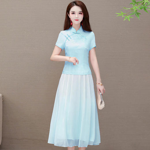 YWE-YJY20A33新款短袖修身气质复古绣花连衣裙 商品图1