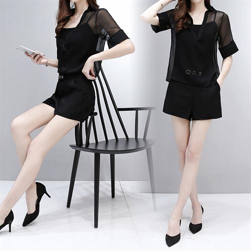 WZNH-SLYY8067新款时尚洋气名媛显瘦复古短裤套装三件套装 商品图3