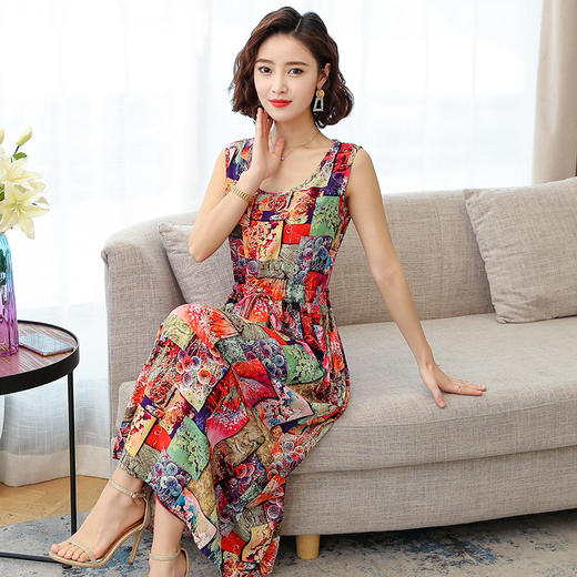 MQ-3324-Q204夏新款中长款短袖印花棉绸连衣裙YY 商品图6