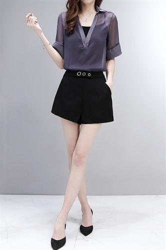 WZNH-SLYY8067新款时尚洋气名媛显瘦复古短裤套装三件套装 商品图4