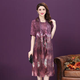 XFFS-5501新款桑蚕丝妈妈装显瘦假两件连衣裙