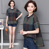 新款夏季外穿百搭宽松短袖亚麻格子棉麻衬衫 商品缩略图1