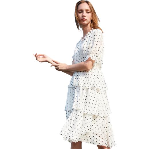 欧芮儿夏装新品V领短袖波点雪纺连衣裙女中长款A字收腰蛋糕裙9XLB21310 商品图4