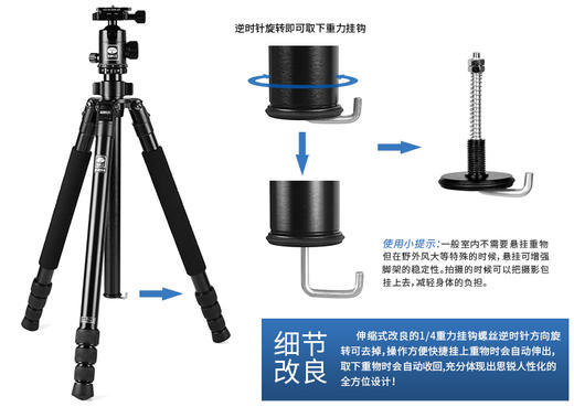 SIRUI 思锐R2004+G20KX三脚架套装 单反相机专业稳定三角架云台摄影摄像通用便携旅行铝合金支架 商品图5