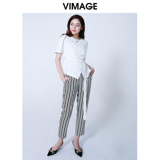 VIMAGE纬漫纪条纹九分直筒裤V505031长裤 商品图1