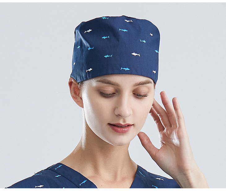 铂雅花色手术帽纯棉耐高温消毒耐氯漂透气吸汗巾系带款h款花帽护士帽