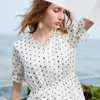欧芮儿夏装新品V领短袖波点雪纺连衣裙女中长款A字收腰蛋糕裙9XLB21310 商品缩略图3