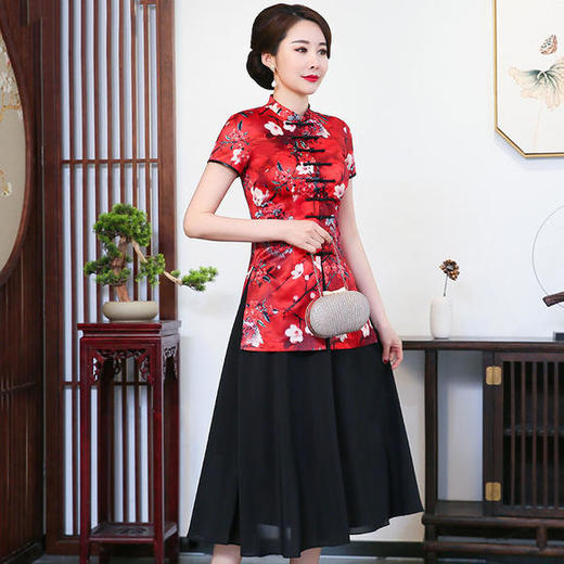 LYE2085新款民族风优雅气质印花短袖唐装套装 商品图1