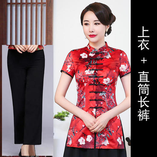 LYE2085新款民族风优雅气质印花短袖唐装套装 商品图3