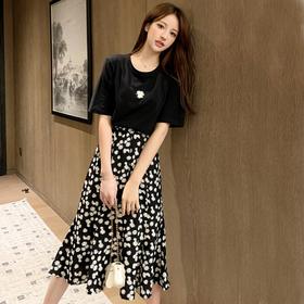 MZ-MZ4380新款不规则A字短裙棉T恤半身长裙两件套装裙潮ZXH