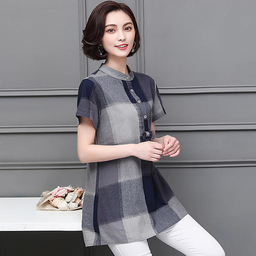 MZ-MZ4318亚麻料t恤女士夏季苎麻上衣棉麻妈妈收腰短袖衬衫ZXH 商品图3