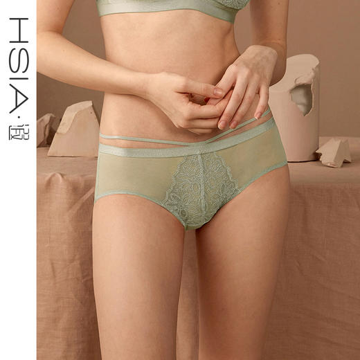 【清仓折扣款】HSIA遐 超薄内裤女夏纯棉裆绑带刺绣蕾丝包臀性感女士中腰平角裤 商品图0