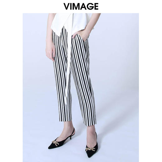 VIMAGE纬漫纪条纹九分直筒裤V505031长裤 商品图3