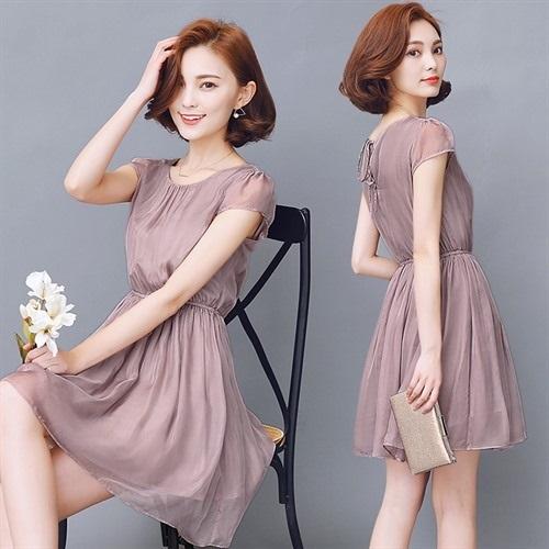 WZNH-XLGD1718夏季新款气质短袖修身显瘦优雅纯色连衣裙 商品图0