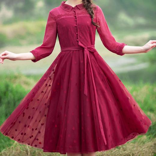 LL  离藻  衬衫领连衣裙中长款复古法式 商品图1