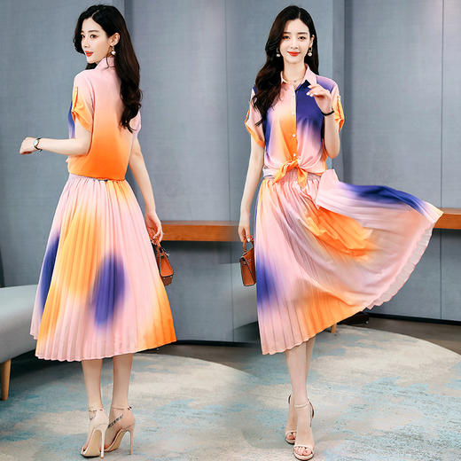 WZNH-CZJ3331新品夏季数码印花短袖两件套装裙 商品图0