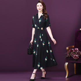 WXY-W-LKE-Q263W新款法式洋气雏菊V领淑女雪纺裙