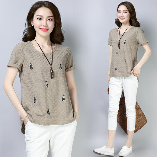 WZNH-JYJ8850-1潮流气质新品短袖圆领个性套头衬衫 商品图0