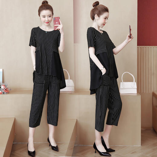 XFFS-9110新款胖mm减龄大码夏装洋气遮肚子时髦两件套 商品图0