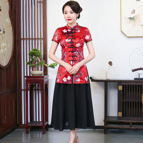 LYE2085新款民族风优雅气质印花短袖唐装套装