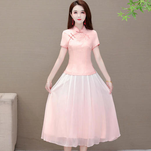 YWE-YJY20A33新款短袖修身气质复古绣花连衣裙 商品图2