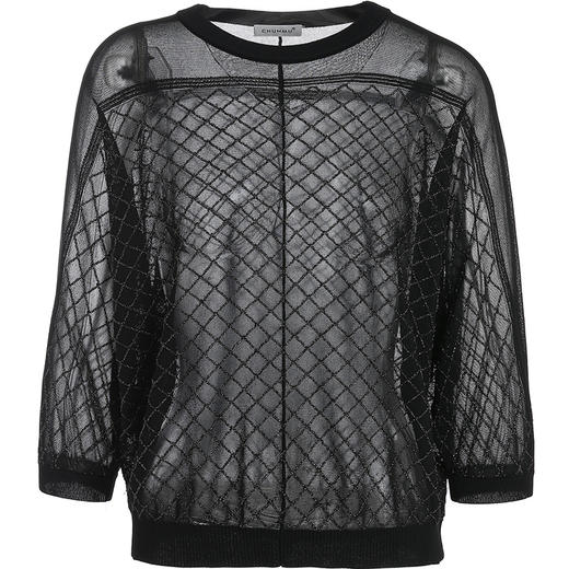 乔万尼夏季长袖薄款套头上衣宽松休闲黑色针织衫ES1M011 商品图3