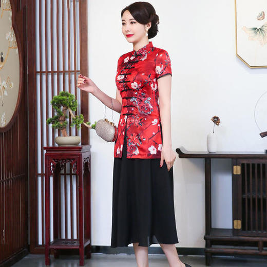 LYE2085新款民族风优雅气质印花短袖唐装套装 商品图2