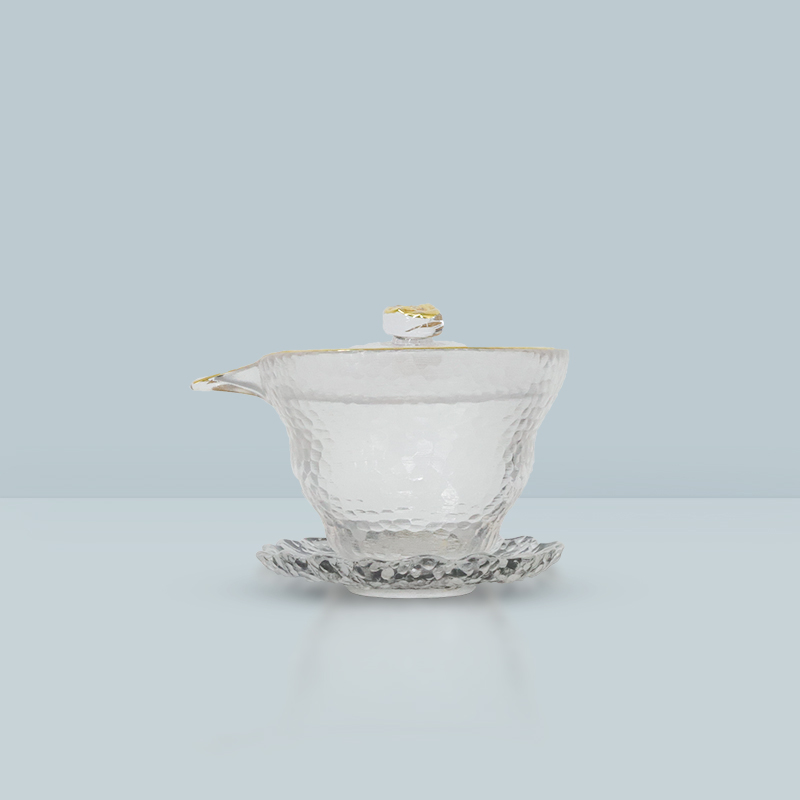 云中居 锤目纹金边玻璃盖碗