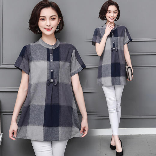 MZ-MZ4318亚麻料t恤女士夏季苎麻上衣棉麻妈妈收腰短袖衬衫ZXH 商品图1