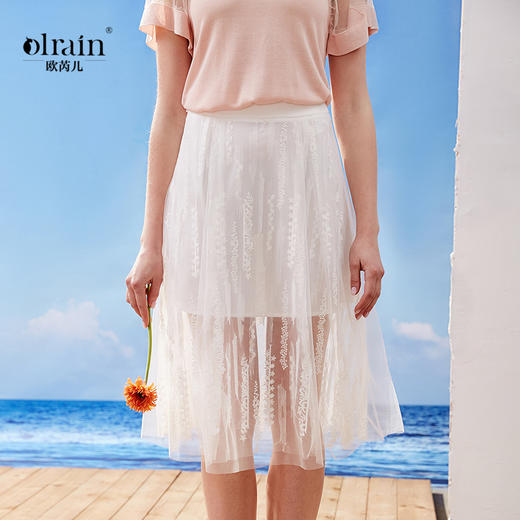 欧芮儿 新款女装夏装刺绣绣花半身裙女中长款收腰a字仙女裙子 商品图0