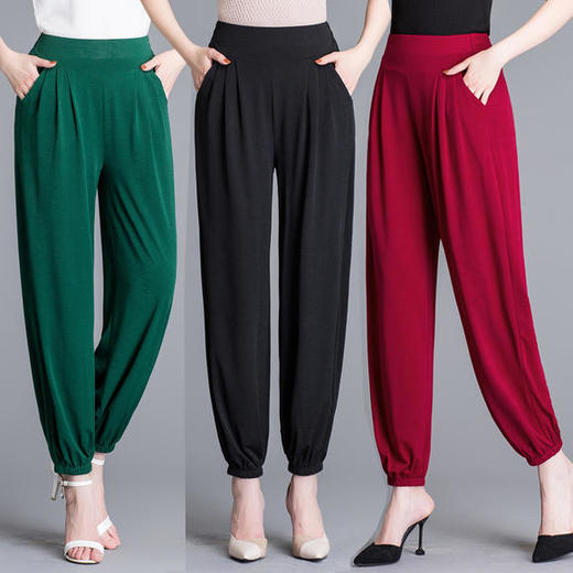 W-6110夏新款高腰大码棉麻九分哈伦裤 商品图0