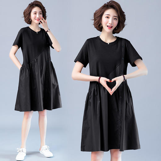 WZNH-JNYX978-1新品舒适宽松腰夏季中长款短袖气质连衣裙 商品图1