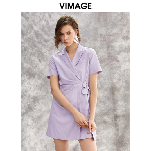 VIMAGE纬漫纪夏季系带束腰优雅纯色显瘦连衣裙V1307960 商品图0