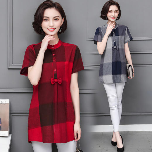 MZ-MZ4318亚麻料t恤女士夏季苎麻上衣棉麻妈妈收腰短袖衬衫ZXH 商品图0