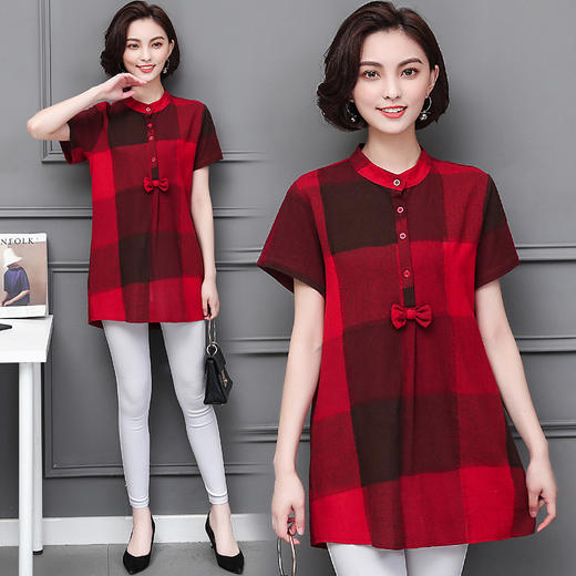 MZ-MZ4318亚麻料t恤女士夏季苎麻上衣棉麻妈妈收腰短袖衬衫ZXH 商品图2