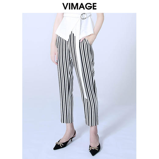 VIMAGE纬漫纪条纹九分直筒裤V505031长裤 商品图0