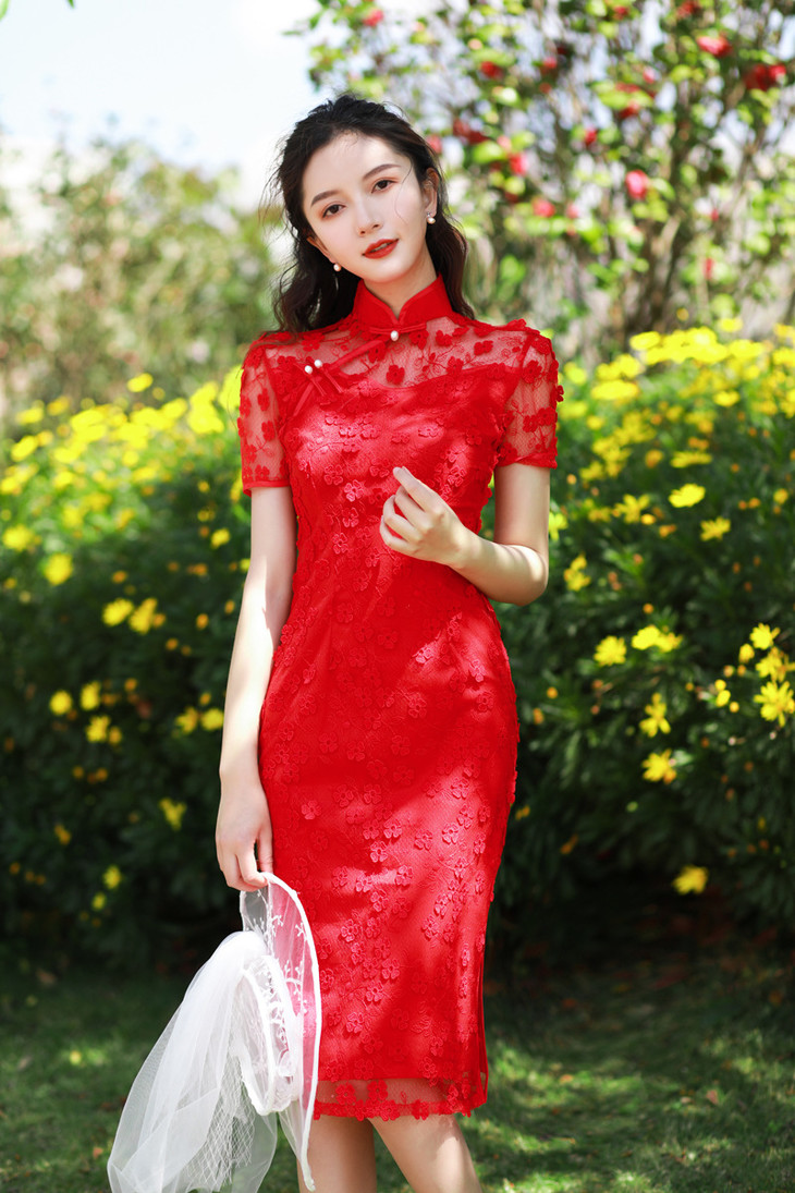 hym1052020年夏季新款立体刺绣法式浪漫旗袍改良版连衣裙旗袍