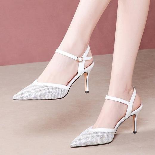 OLD-6185拼色百搭一字扣尖头高跟细跟包头凉鞋 商品图0