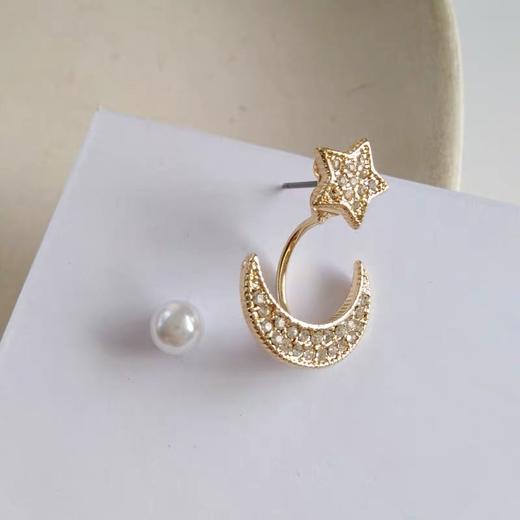 简约创意的月亮星星不对称镶钻耳钉镶 商品图3
