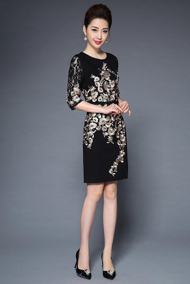 TQ-H8886高端气质经典刺绣重工连衣裙 商品图3