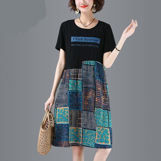 MQ-1006-A32夏装新款撞色拼接大码复古宽松短袖连衣裙YY 商品图0