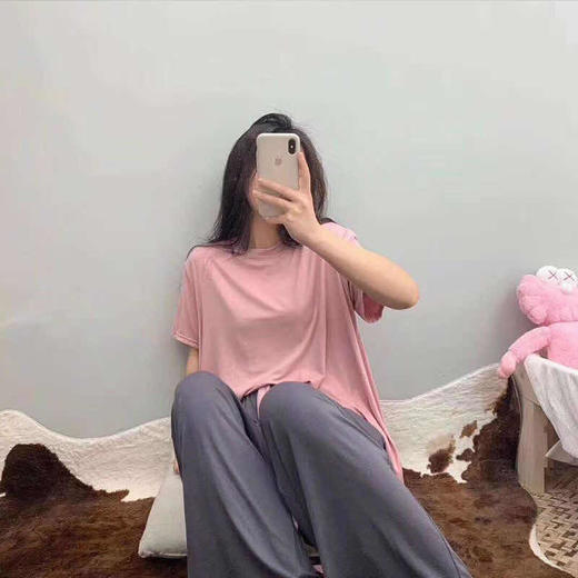 新款春夏秋季睡衣套装女亲肤拼色懒人网红家居服纯色两件套可外穿 商品图5